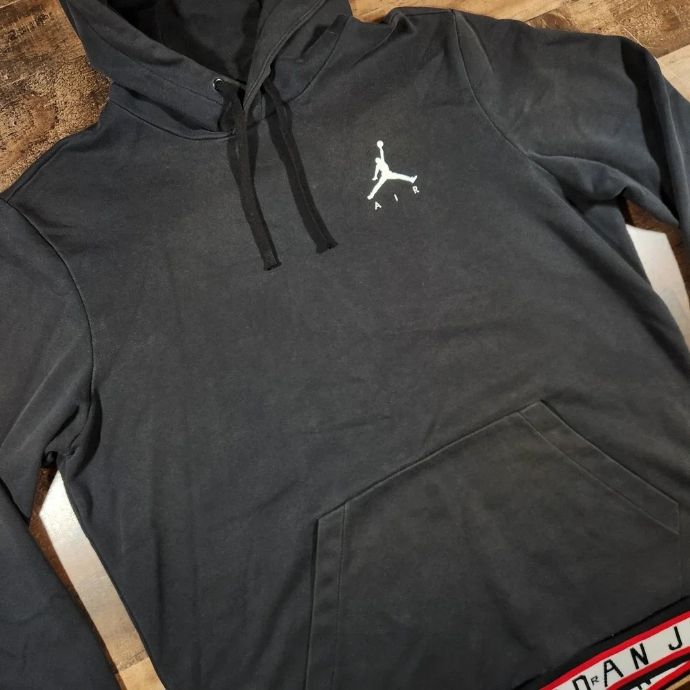 Vintage Nike Air Jordan Hoodie Sweatshirt Men XL Black Jumpman Pullover Monogram